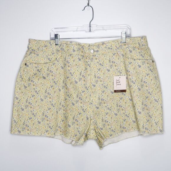 Lauren Conrad Womens Jean Shorts Plus Size 22W Green Floral Super‎ High Rise - Picture 1 of 8